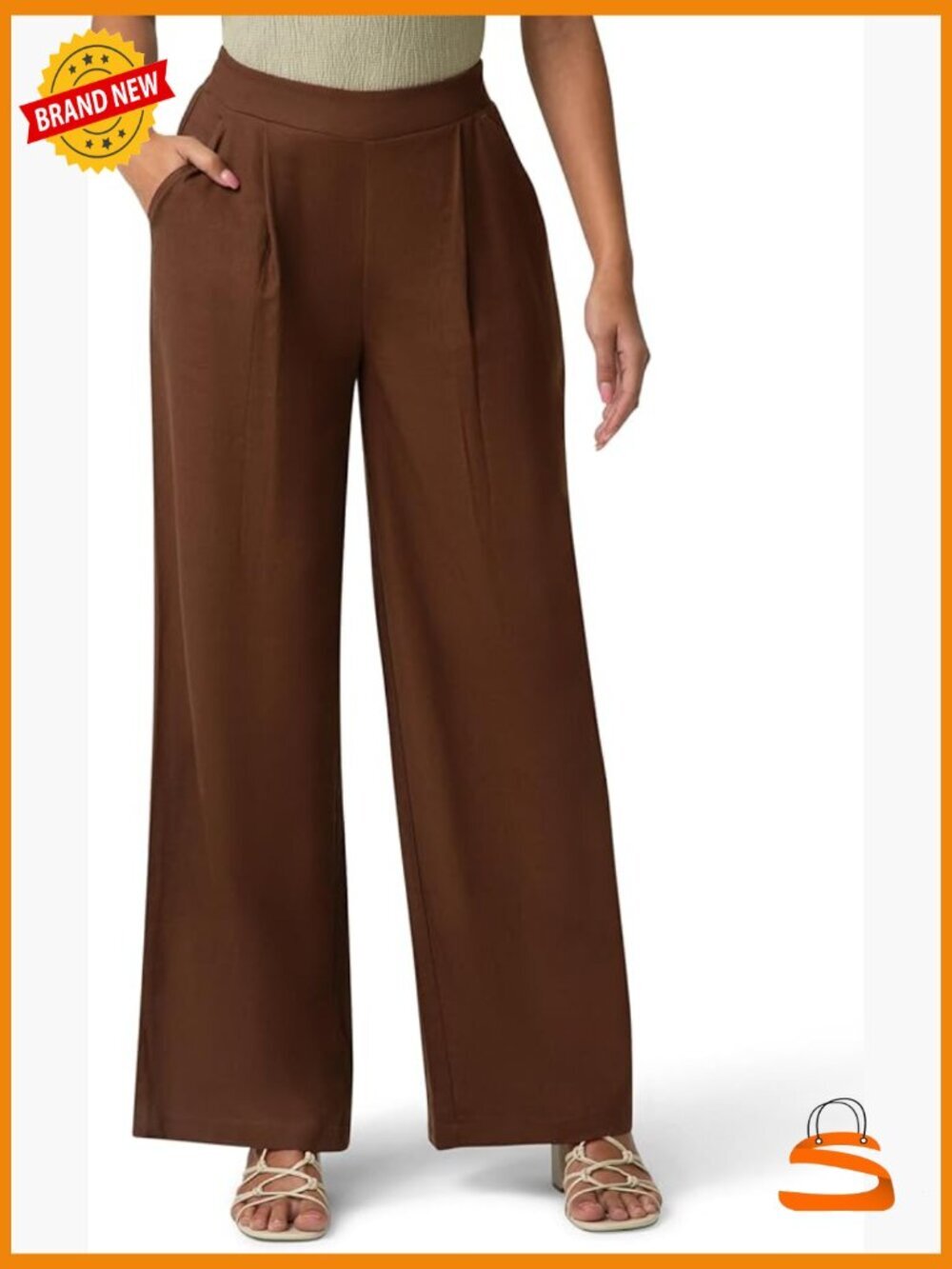 Coastal Linen Palazzo Pull-on Pant Wide Leg Mid Rise 32 Inseam Pockets